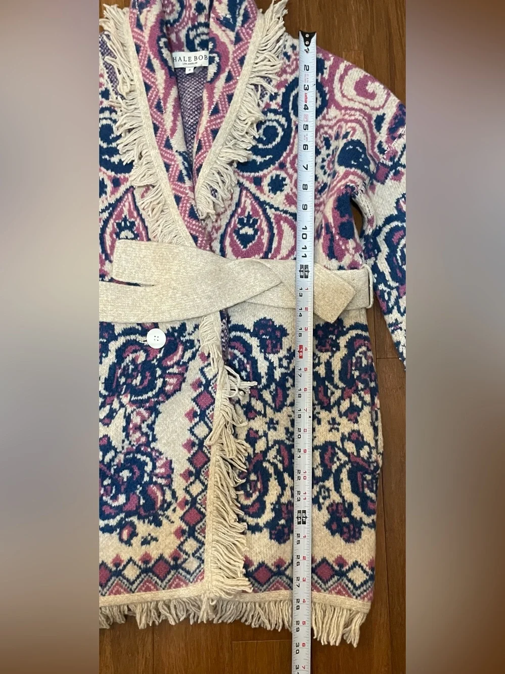 Hale Bob Sweater Jacket S Fringed HaisleyPink Blue Spectacular Cardigan